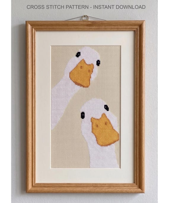 Peeking Geese Cross Stitch Pattern, Funny Goose Needlepoint, Instant Download