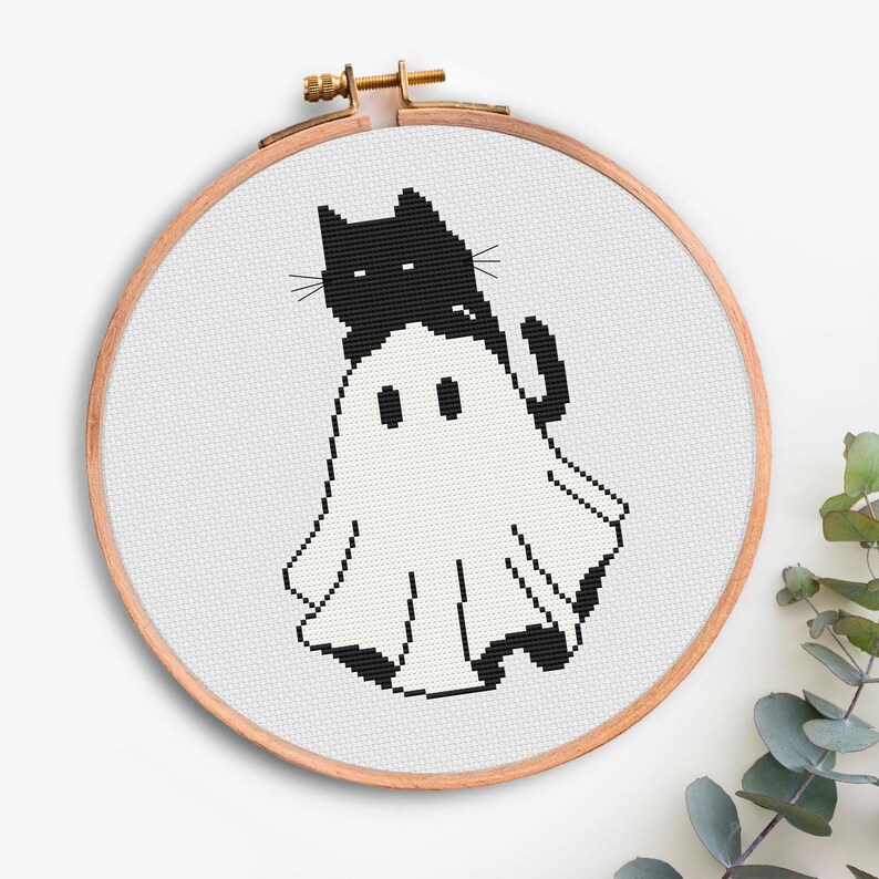 Black Cat and Ghost Cross Stitch Pattern | Spooky Needlework | Instant Download PDF image 5