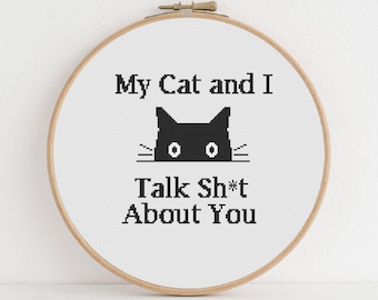 Funny Black Cat Cross Stitch Pattern – Sarcastic Home Decor (PDF Download)