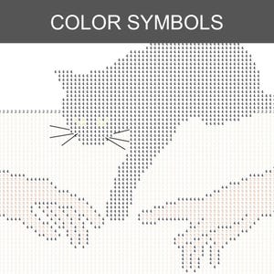 Pode incluir: Um padr&atilde;o de pintura de diamante rotulado COLOR SYMBOLS apresentando uma silhueta de gato formada pelo n&uacute;mero 4, com bigodes desenhados em linhas pretas. As &aacute;reas circundantes est&atilde;o preenchidas com os n&uacute;meros 2, 4 e 5 para as cores.