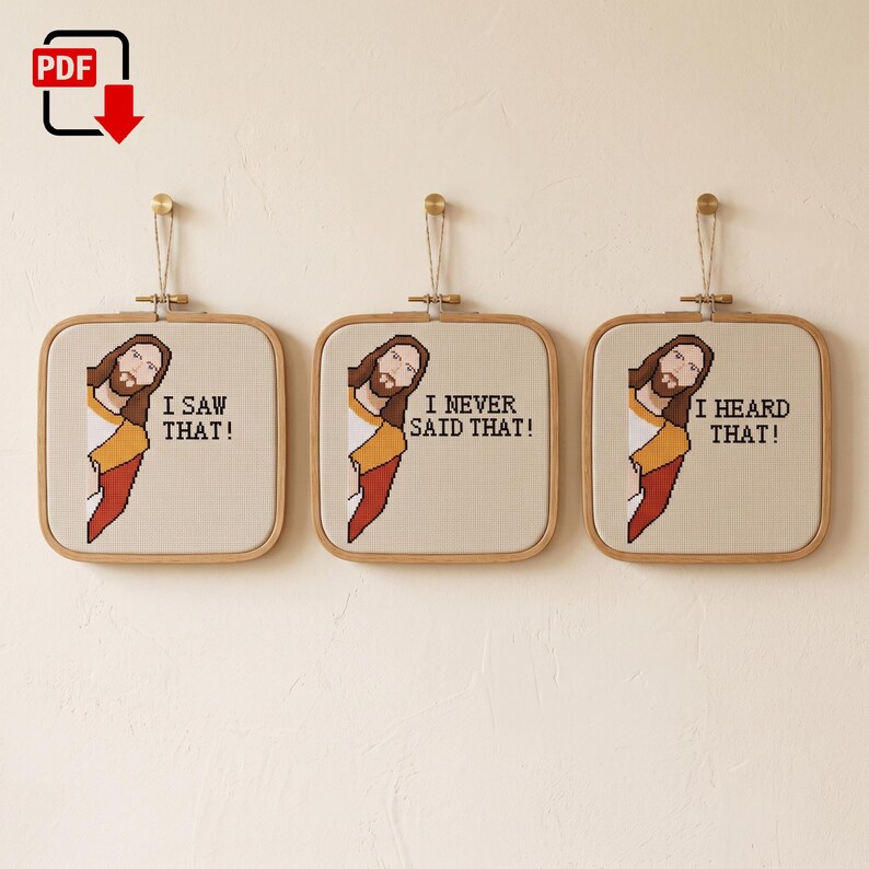 Borduurpatroon van een glurende Jezus | I Saw That Needlepoint (Direct te downloaden) afbeelding 1