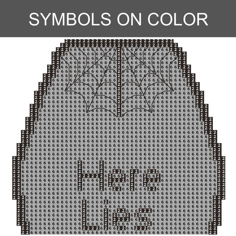 May include: A pixelated image with the text "SYMBOLS ON COLOR" at the top. The image is a grid of numbers and symbols, forming a design of an umbrella. The color scheme is primarily black and white.