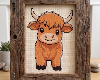 Highland Cow Cross Stitch Pattern, Farmhouse Decor (Instant Download)