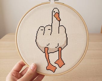Duck You Cross Stitch Pattern, Funny Goose Geese Needlepoint, Instant Download PDF