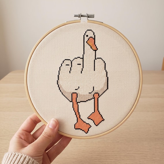 Duck You Cross Stitch Pattern, Funny Goose Geese Needlepoint, Instant Download PDF