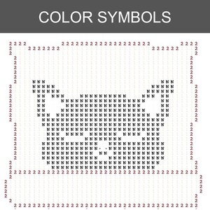 Pode incluir: Um gr&aacute;fico intitulado "COLOR SYMBOLS" exibe uma imagem pixelizada do rosto de um gato. A imagem &eacute; criada usando os n&uacute;meros 1, 2 e a letra N, com um fundo branco e uma borda cinza escuro.
