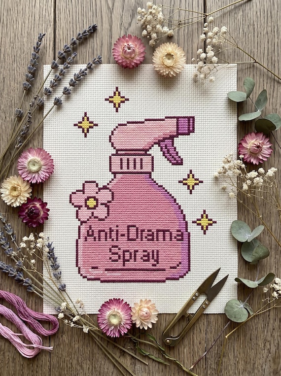 Anti Drama Spray Cross Stitch Pattern, Funny Sarcastic Embroidery PDF, Instant Download