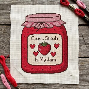 C'est mon confiture au point de croix, motif de point de croix, pot de fraises, broderie de décoration de cuisine, téléchargement immédiat image 2