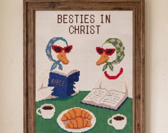 Besties in Christ Cross Stitch Pattern, Bible Embroidery, Christian Needlepoint, Instant Download