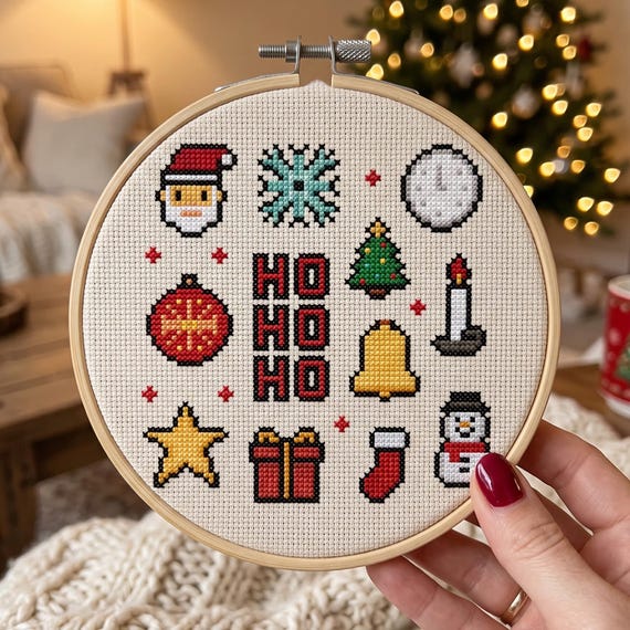 Christmas Sampler Cross Stitch Pattern PDF, Ho Ho Ho Santa Snowman Needlepoint, Instant Download
