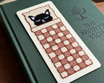 Schwarze Katze Kreuzstich Lesezeichen Muster, gemütliche schlafende Kitty Lesezeichen, niedliche Leser Geschenk, Instant Download