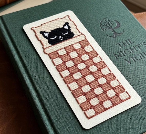 Black Cat Cross Stitch Bookmark Pattern, Cozy Sleeping Kitty Bookmark, Cute Reader Gift, Instant Download