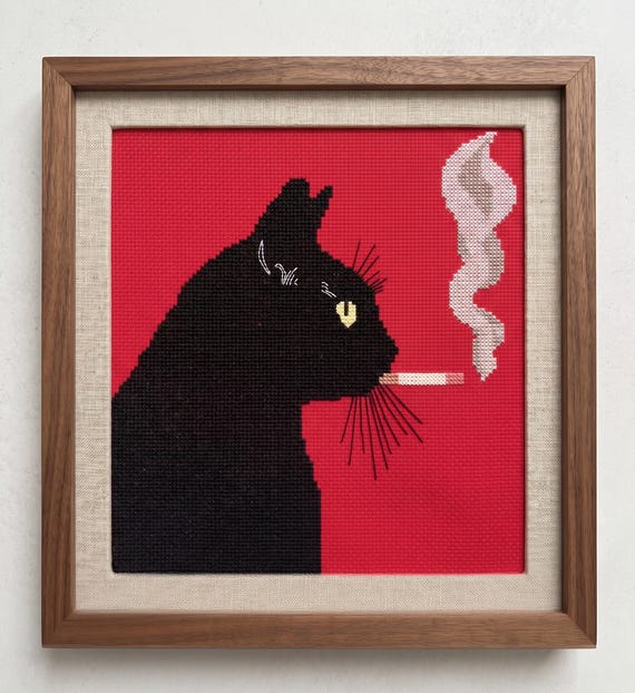 Black Cat Smoking a Cigarette Cross Stitch Pattern | Vintage Retro Needlepoint | Instant Download
