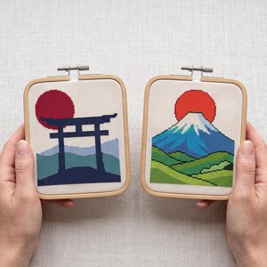 Kruissteekpatroon Japans landschap: Mount Fuji, Torii-poort (PDF-download) afbeelding 2