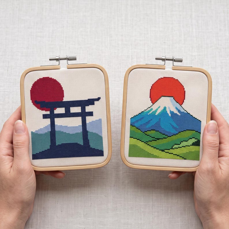 Kruissteekpatroon Japans landschap: Mount Fuji, Torii-poort (PDF-download) afbeelding 2