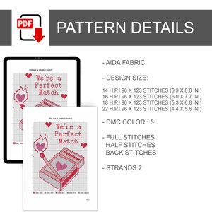 Patrón de punto de cruz Match, bordado romántico de San Valentín (patrón PDF) imagen 3