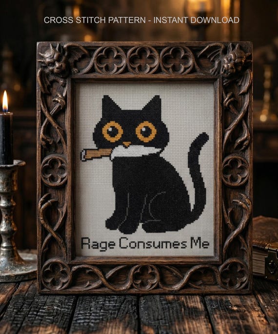 Funny Black Cat Cross Stitch Pattern, Sarcastic Quote Needlepoint (Instant Download)