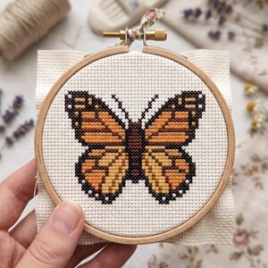 Monarch Butterfly Cross Stitch Pattern, Orange Insect Cottagecore Needlepoint Chart, Botanical Nature Wall Decor Craft Digital Download image 3