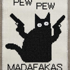 Pew Pew Madafakas svart katt korsstygnsmönster – direkt digital nedladdning bild 2