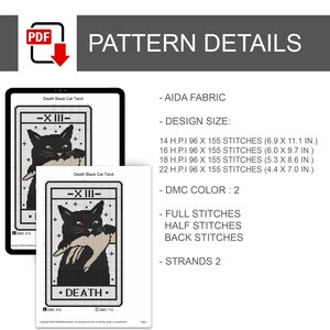 Korsstygnsmönster för svart katt från Death Tarot | Gotisk nålsöm | Direkt nedladdning bild 3