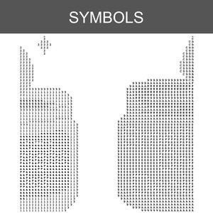 K&ouml;nnte beinhalten: Eine schwarz-wei&szlig;e digitale Tabelle mit dem Titel SYMBOLS, die zwei verschiedene Formen aus alphanumerischen Zeichen zeigt. Die linke Form besteht aus den Zahlen 1, 2, 3, 4, 5, 7 und dem Buchstaben F. Die rechte Form verwendet die Zahlen 8, 9 und A, B, C, D, E, F.