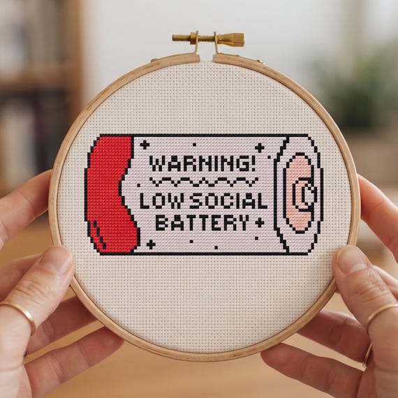 Low Social Battery Cross Stitch Pattern | Funny Introvert Needlepoint Chart (Digital Download)