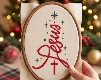 Jesus Christmas Tree Cross Stitch Pattern,  Instant Digital Download
