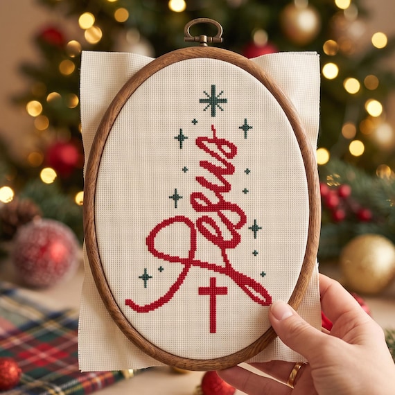 Jesus Christmas Tree Cross Stitch Pattern, Instant Digital Download