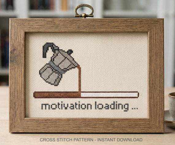 Coffee Cross Stitch Pattern, Motivation Loading Pattern, Work Needlepoint, Instant Download