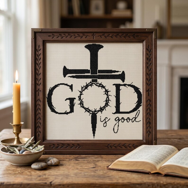 Gud är god korsstygnsmönster, religiöst handarbete (PDF-nedladdning) bild 2
