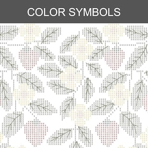 May include: A cross-stitch pattern chart titled COLOR SYMBOLS featuring a repeating grid of numbers and symbols. The design displays leaf shapes outlined in dark lines, filled with numbers 1, 2, 4, 7, and 8, representing specific thread colors.