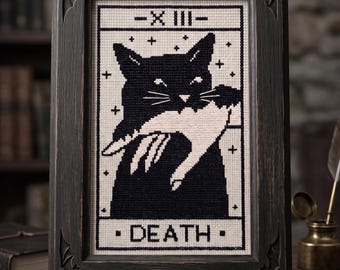 Death Tarot Black Cat Cross Stitch Pattern | Gothic Needlepoint | Instant Download