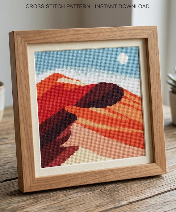 Desert Landscape Cross Stitch Pattern | Nature Embroidery | PDF Digital Download
