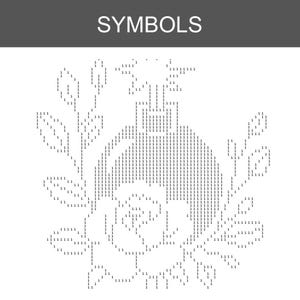 K&ouml;nnte beinhalten: Ein schwarz-wei&szlig;es Muster mit der Aufschrift SYMBOLS, das ein florales Design zeigt, das vollst&auml;ndig aus der Zahl 1 besteht. Die Grafik zeigt eine zentrale Bl&uuml;tenknospe, flankiert von zwei bebl&auml;tterten Stielen, alles im Punktmatrix-Stil.