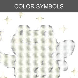 May include: A pixelated graphic with the text "COLOR SYMBOLS" at the top. The graphic features a stylized angel with a halo, composed of various numbers and colors, including gold, white, and black.