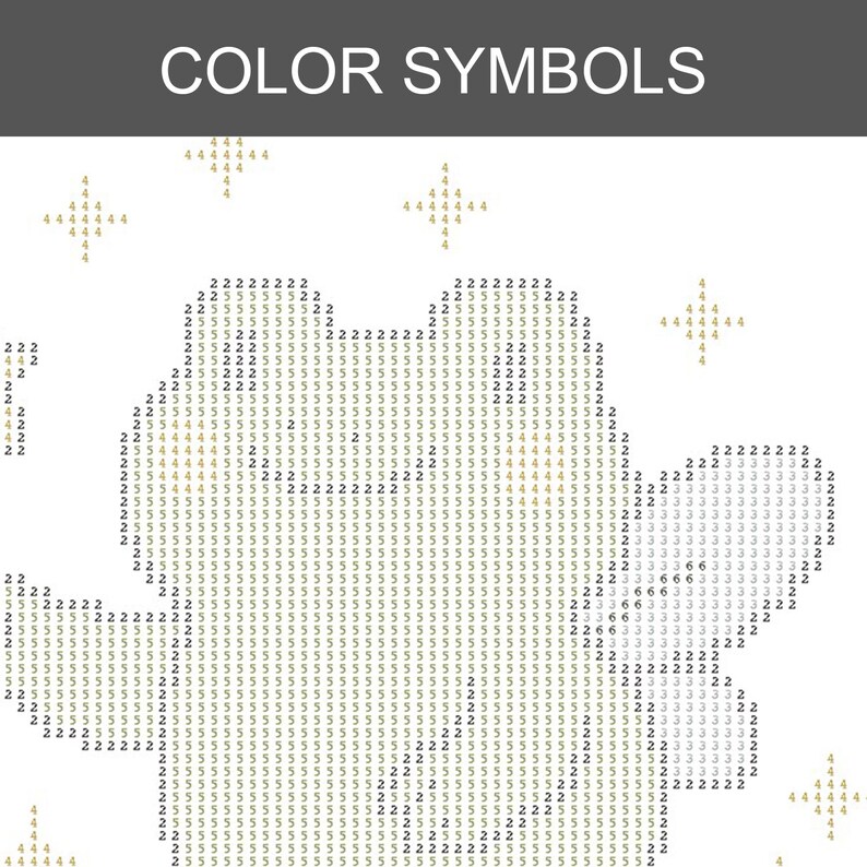 May include: A pixelated graphic with the text "COLOR SYMBOLS" at the top. The graphic features a stylized angel with a halo, composed of various numbers and colors, including gold, white, and black.
