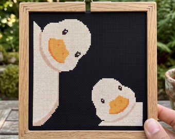 Cute Peeking Ducks Cross Stitch Pattern, Funny Duck Needlepoint, Nursery Decor, Instant Download