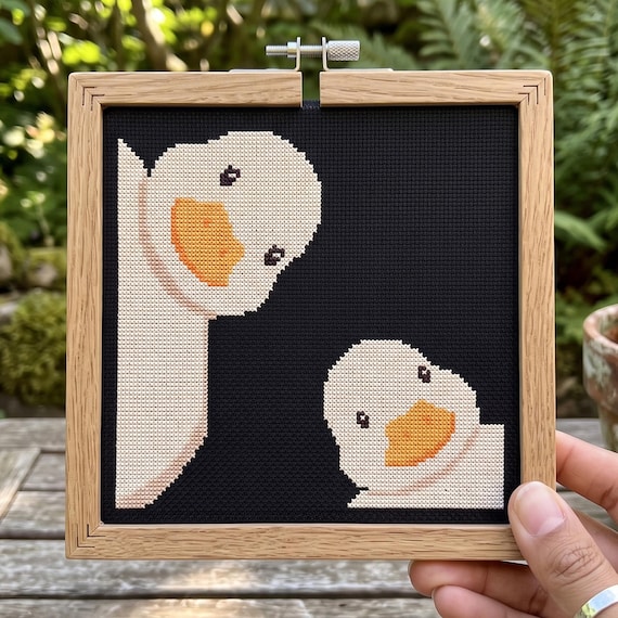 Peeking Ducklings Cross Stitch Pattern, Whimsical Farm Animal Design (Digital Download)
