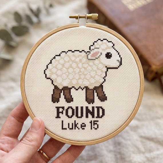 Found Luke 15 Sheep Cross Stitch Pattern , Christian Needlework, Lamb Religious Needlepoint, Instant Download