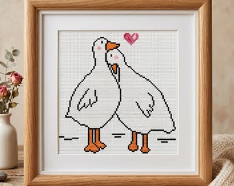 Goose Love Cross Stitch Pattern | Romantic Geese Needlepoint (Instant Download)