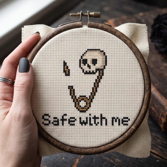 Skull Safety Pin Cross Stitch Pattern, Gothic Punk Needlepoint Chart (Digital Download)