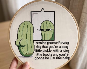 Funny Affirmation Cross Stitch Pattern | Pickle Needlepoint | Instant Download PDF