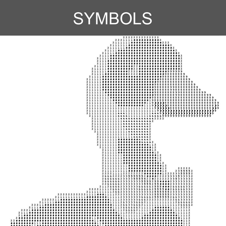 May include: A black and white graphic of a baseball cap made of symbols. The word "SYMBOLS" is in a grey banner at the top of the image. The cap is made of various numbers and symbols.