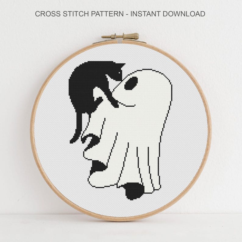Black Cat and Ghost Cross Stitch Pattern | Spooky Needlepoint | Instant Download PDF image 5