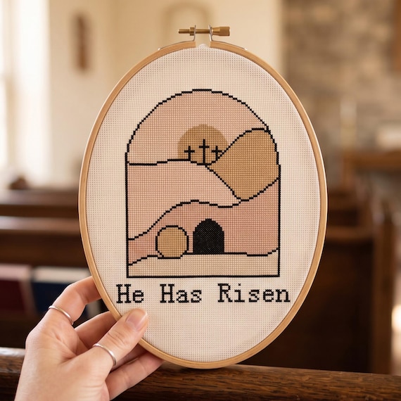 He Has Risen Cross Stitch Pattern, Religious Christian Embroidery, Jesus Needlepoint, Instant Download PDF