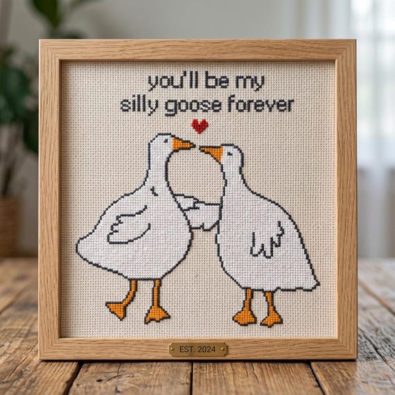 You'll Be My Silly Goose Forever Cross Stitch Pattern, Love Needlepoint, Instant Download