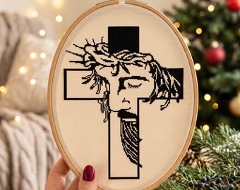Modèle de broderie au point de croix Jésus, Couronne d'épines (Téléchargement PDF)
