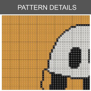 Puede incluir: Primer plano de un patr&oacute;n de punto de cruz con el texto "PATTERN DETAILS" en la parte superior. El patr&oacute;n presenta una cuadr&iacute;cula de cuadrados en tonos beige, negro y blanco, formando un dise&ntilde;o geom&eacute;trico. El patr&oacute;n es para un proyecto de manualidades.