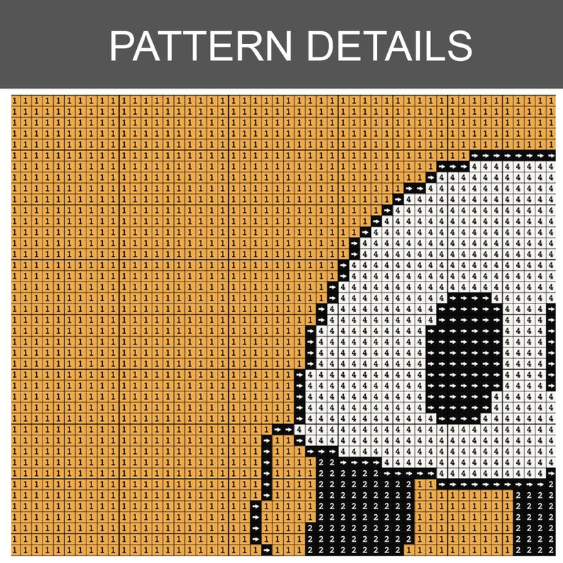 Puede incluir: Primer plano de un patr&oacute;n de punto de cruz con el texto "PATTERN DETAILS" en la parte superior. El patr&oacute;n presenta una cuadr&iacute;cula de cuadrados en tonos beige, negro y blanco, formando un dise&ntilde;o geom&eacute;trico. El patr&oacute;n es para un proyecto de manualidades.