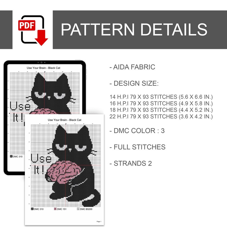 Lustige lustige schwarze Katze Kreuzstich Stickmuster, Sarkastisches Mandala Stickmuster Bild 3